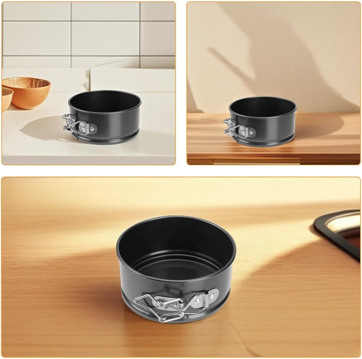 4pcs Mini round Cake Pans Set with Removable Bottoms, Nonstick Carbon Steel Bakeware for Cheesecake, Quiche, Tarts, Easy Clean and Versatile Use in Home Baking