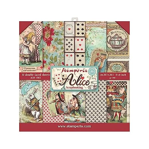 Stamperia Bloc de Scrapbooking 10 hojas 20.3X20.3 (8"X8") 2 caras - Alice, SBBS01