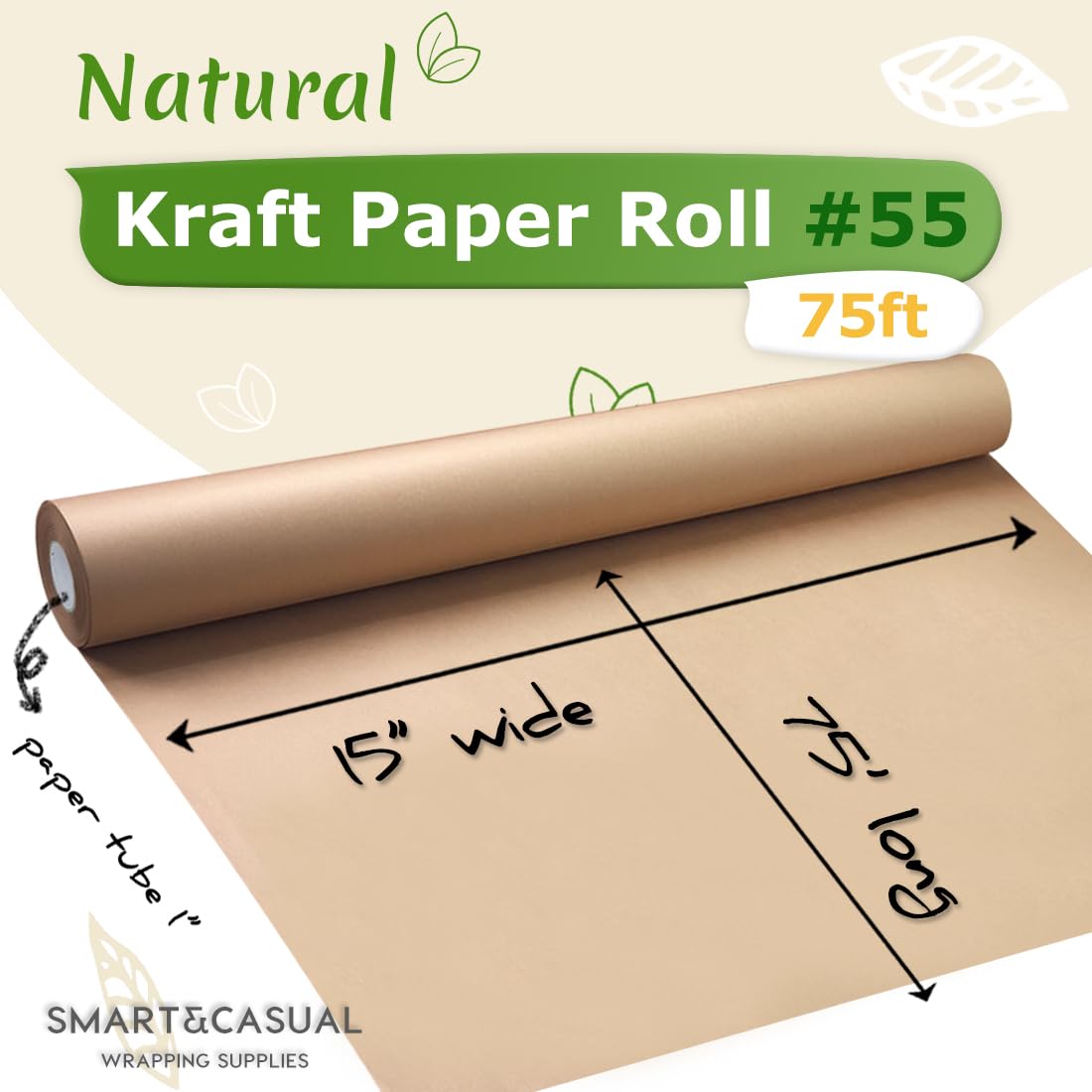 Kraft Paper Roll - 75' x 15" for Art, Crafting & Packing -2