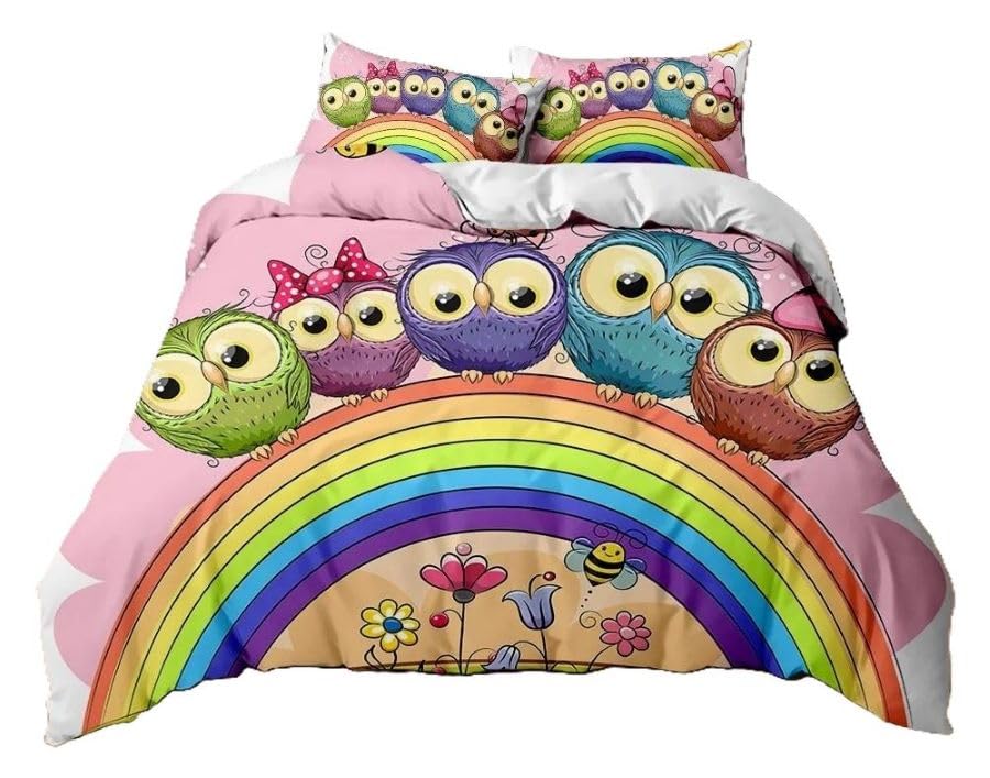 Housse de couette hibou multicolore lot de 3 pièces 200x230 cm pour lit double chaleureux