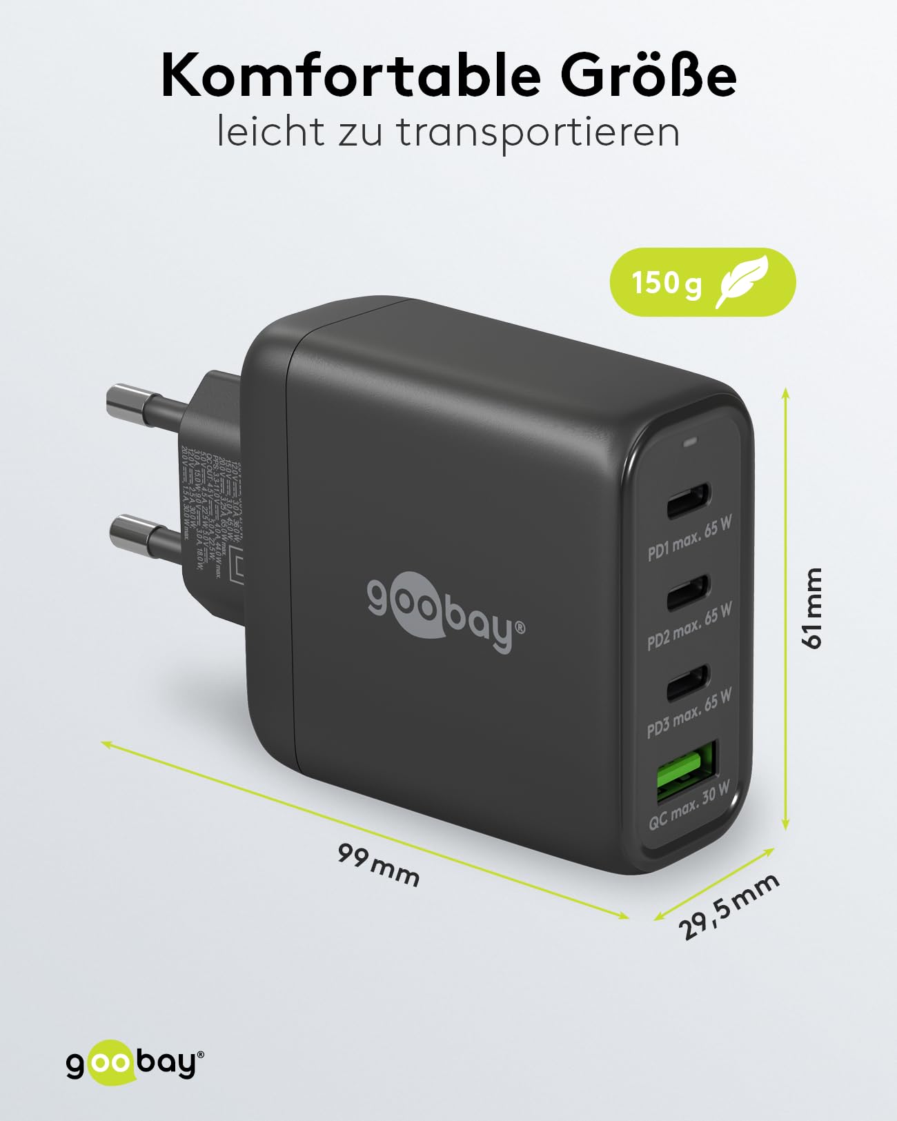 goobay 64819 USB-C PD 4-Fach Multiport Schnellladegerät (68W) / 1x USB-A 3X USB-C Eingang/Power Delivery/Netzteil für Ladekabel vom iPhone und Anderen Handys/Handy Ladegerät/schwarz