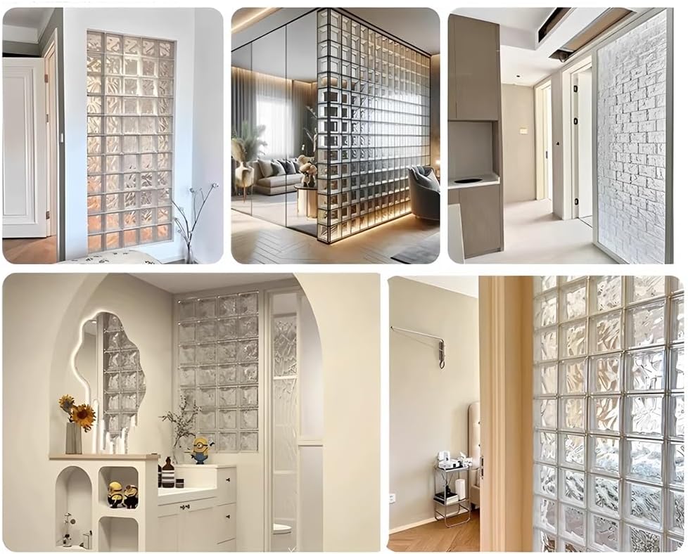 Zfmnoyev Glass Blocks, Square Transparent Hollow Glass Bricks, Decorative Glass Blocks for Wall, for Room Divider Partition Architectural Decoration(Clear-D)
