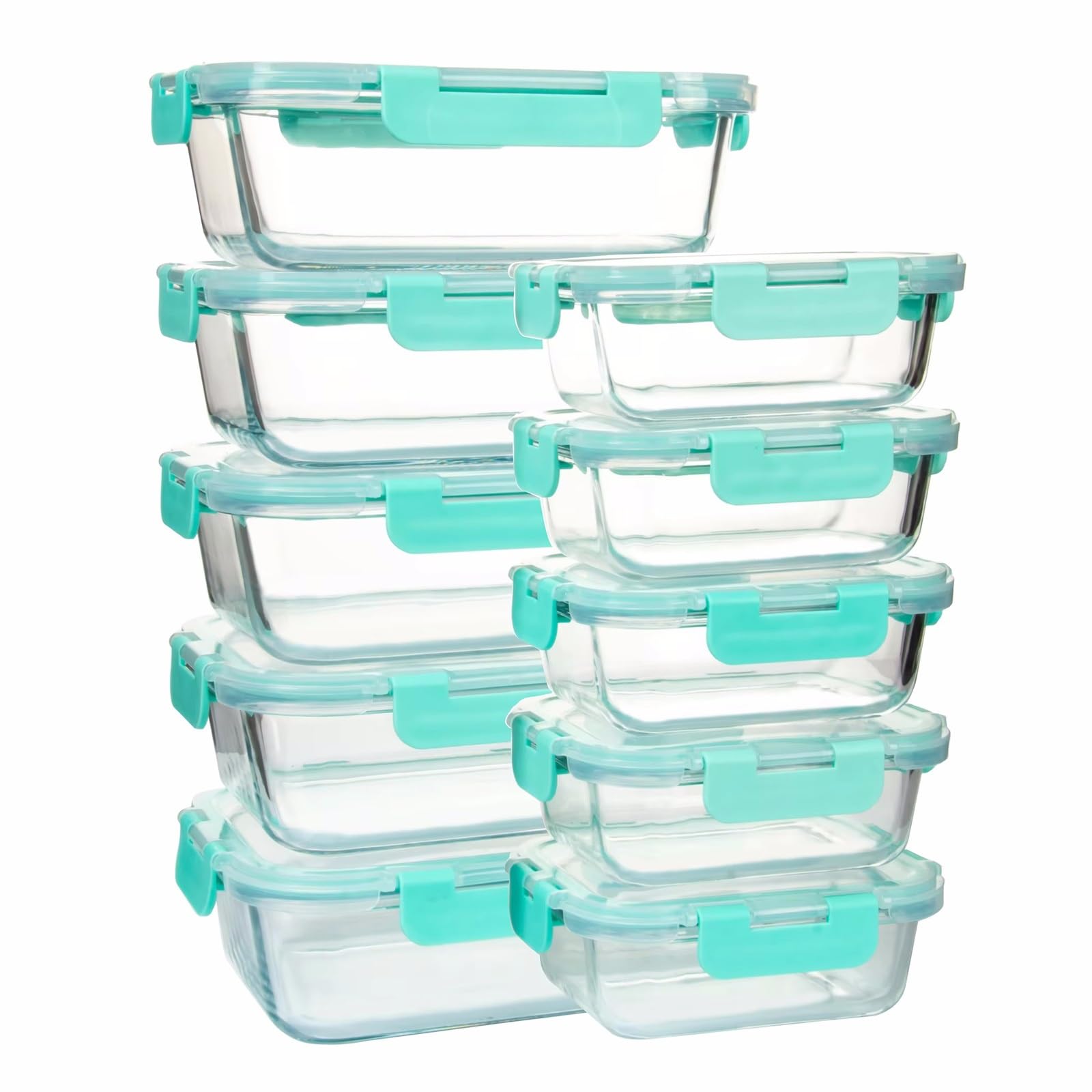 Glasbehälter für Mahlzeiten, 10 Stück, Frischhaltedosen aus Glas mit Deckel, luftdicht und auslaufsicher, gefrierschrank- bis mikrowellengeeignet, Blau