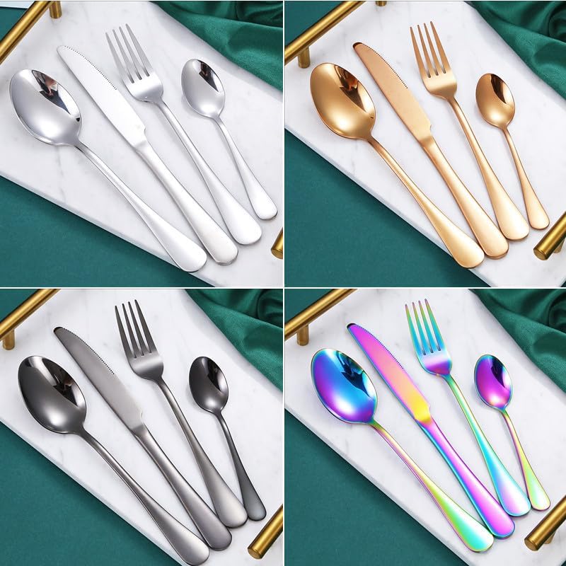 Silverware Flatware Set, 4/16/24/32 Pieces Stainless Steel Tableware Set Hotel Home Steak Knife Fork Spoon (Color : Rose gold, Size : 6Set-24Pcs)
