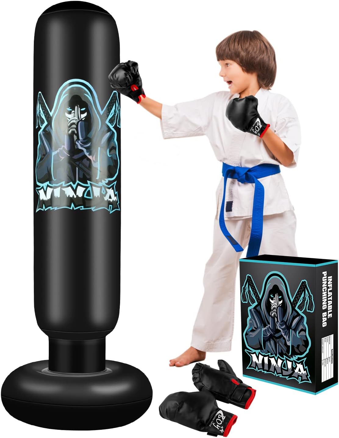 Inflatable Punching Bag for Kids - 63" Inflatable Kid Boxing Bag - Children Sports Toy for Sparring Boxing Bag Suitable for Karate Kickboxing - Dinosaur Pattern & Ninja Pattern : Sports & Outdoors