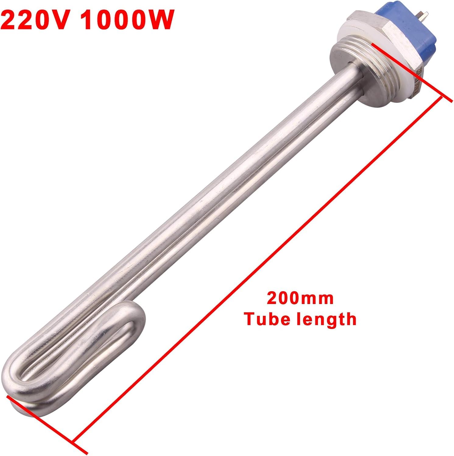 DERNORD Heizelement, 220 V, 1000 W, 2,5 cm, kurz, zusammenklappbar, elektrisch, Brühwasserboiler, Heizung, BSP-Gewinde, Edelstahl-Flansch