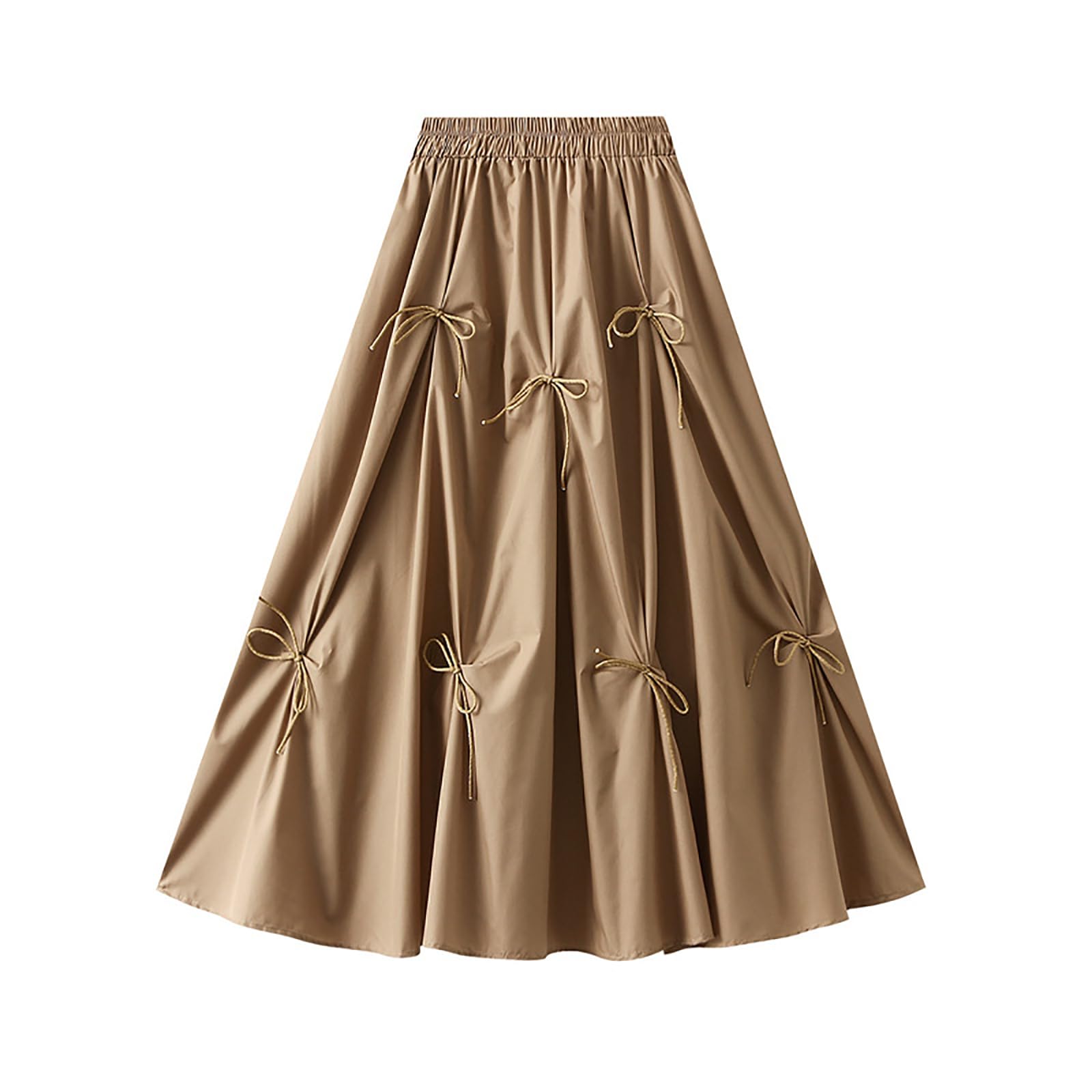 CORIRESHA Womens Elastic Waist Bow Tie Pleated Flowy A-Line Midi Skirt