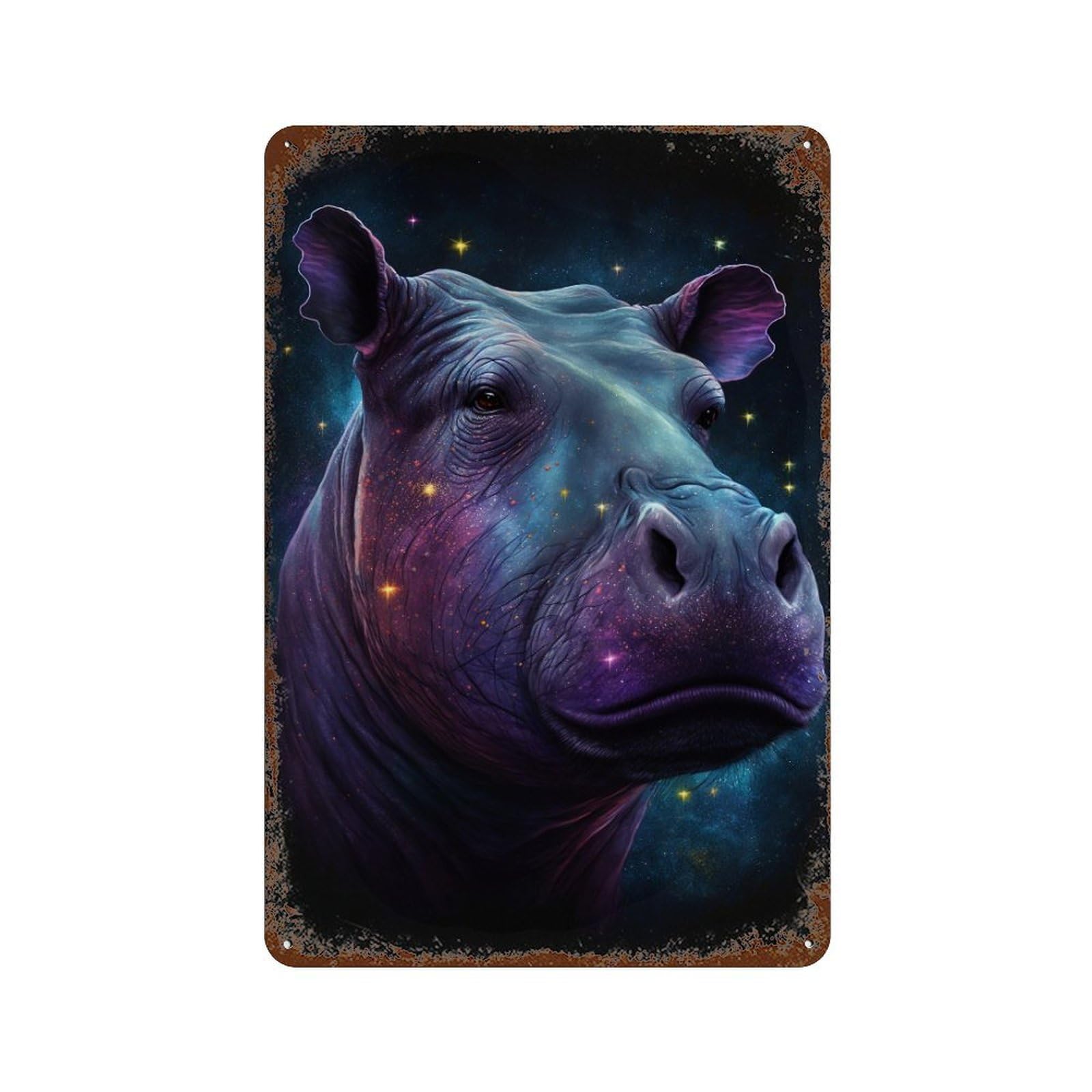 Cosmic Hippo Portrait Print 11.8"x7.9" Decorative Tin Sign, Retro Wall Decor for Garage, Bar And Workshop Decor