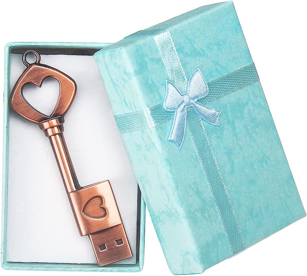 BORLTER CLAMP 64GB Memory Stick Cute USB Flash Drive with Gift Box, Retro Metal Heart Key Shaped Thumb Drive