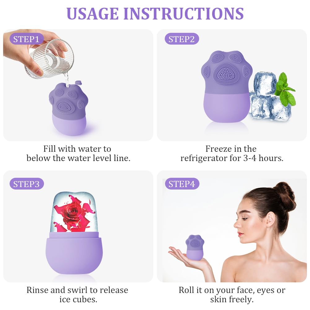 Beugo Ice Roller Facial, Hielo Cara Reutilizable de Silicona, Rodillo Masaje Facial Hielo, Ojo Masaje, Belleza facial Cuidado Para reduce la hinchazón, Ojeras, Reafirmar la Piel, Morado