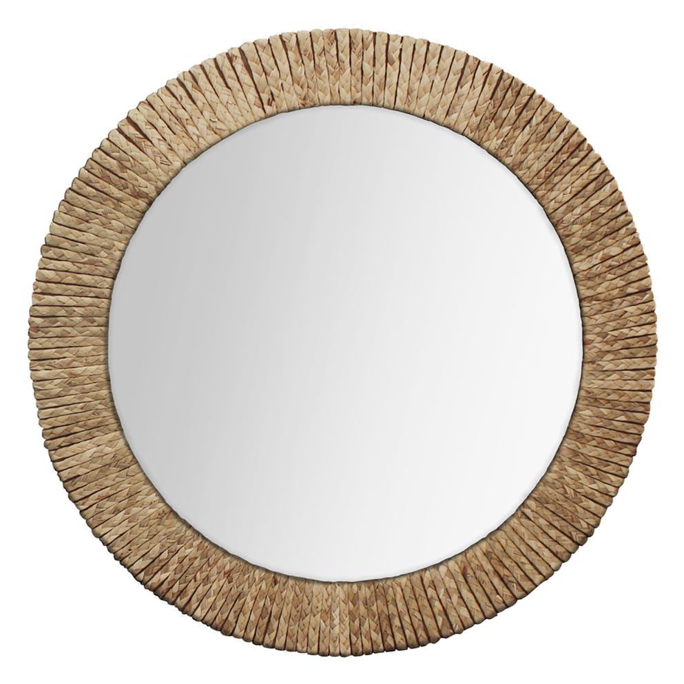 VELOVE Woven Straw Round Wall Mirror with Glass...
