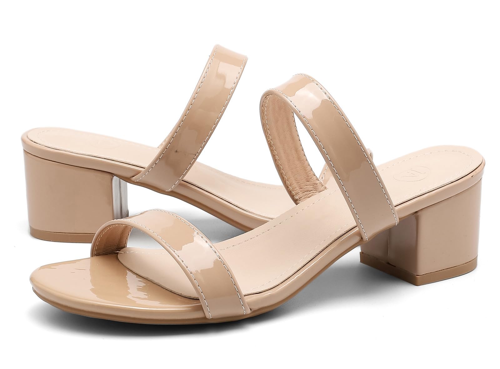 DADAWEN Women's Two Strap Open Toe Slip On Low Chunky Heels Sandals Block Heels Mule Sandals Party Dating Wedding Dress Pumps Shoes
