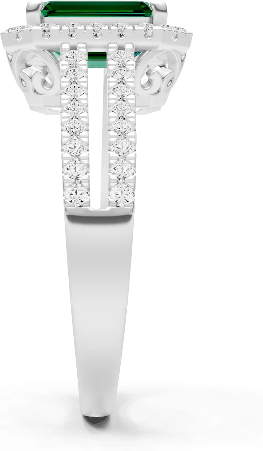 PEORA Emerald Cut Cut Emerald Halo Band Available in Solid 10K, 14K or 18K Ring – White, Yellow or Rose Gold