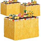 ADXCO 3 Packs Hawaiian Luau Grass Table Skirt 108 x 30 Inch Tropical Hibiscus Luau Party Decorations...