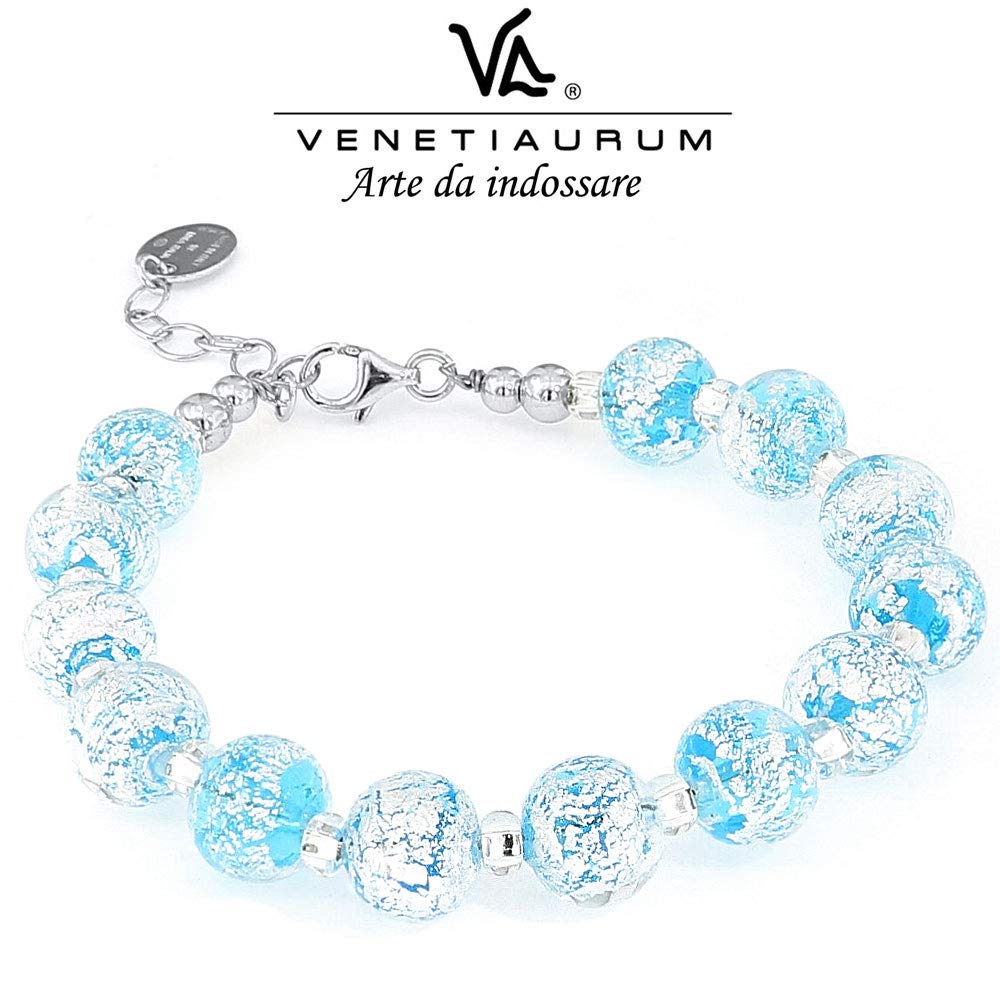 Venetiaurum - Bransoletka damska z perłami 10 mm z prawdziwego szkła Murano i srebra próby 925 – Made in Italy, certyfikat N, srebro wysokiej próby, szkło Murano, n, Srebro szterlingowe, Perła