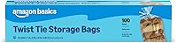 Amazon Basics Gallon Twist Tie Storage Bags, 100 Count - Sturdy for Bread, Rolls & Kitchen Food Storage