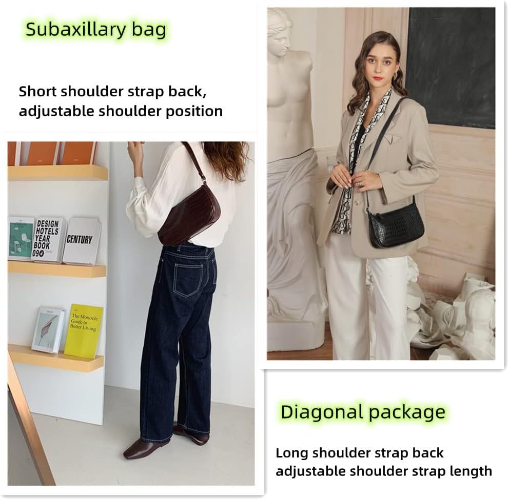 Small Purse for Women, Adjustable Shoulder Bags Crocodile Pattern Clutch Purse with Zipper Closure Retro - Image 4