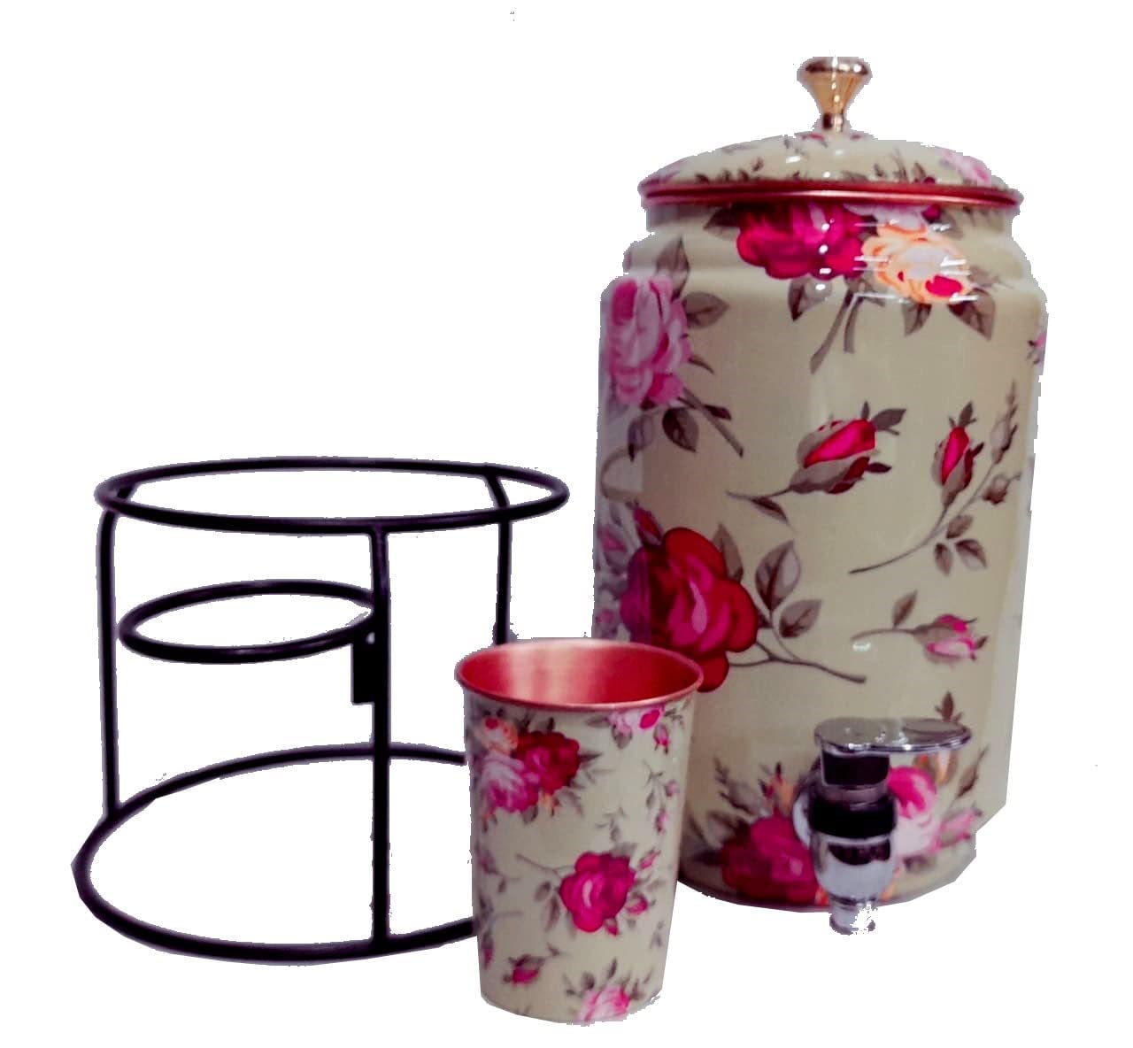 Distributore d'acqua in rame da 5000 ml, 1 bicchiere da 300 ml e con supporto, altezza 40 cm, profondità 19 cm, lunghezza 19 cm, peso 1500 g per la conservazione dell'acqua degli