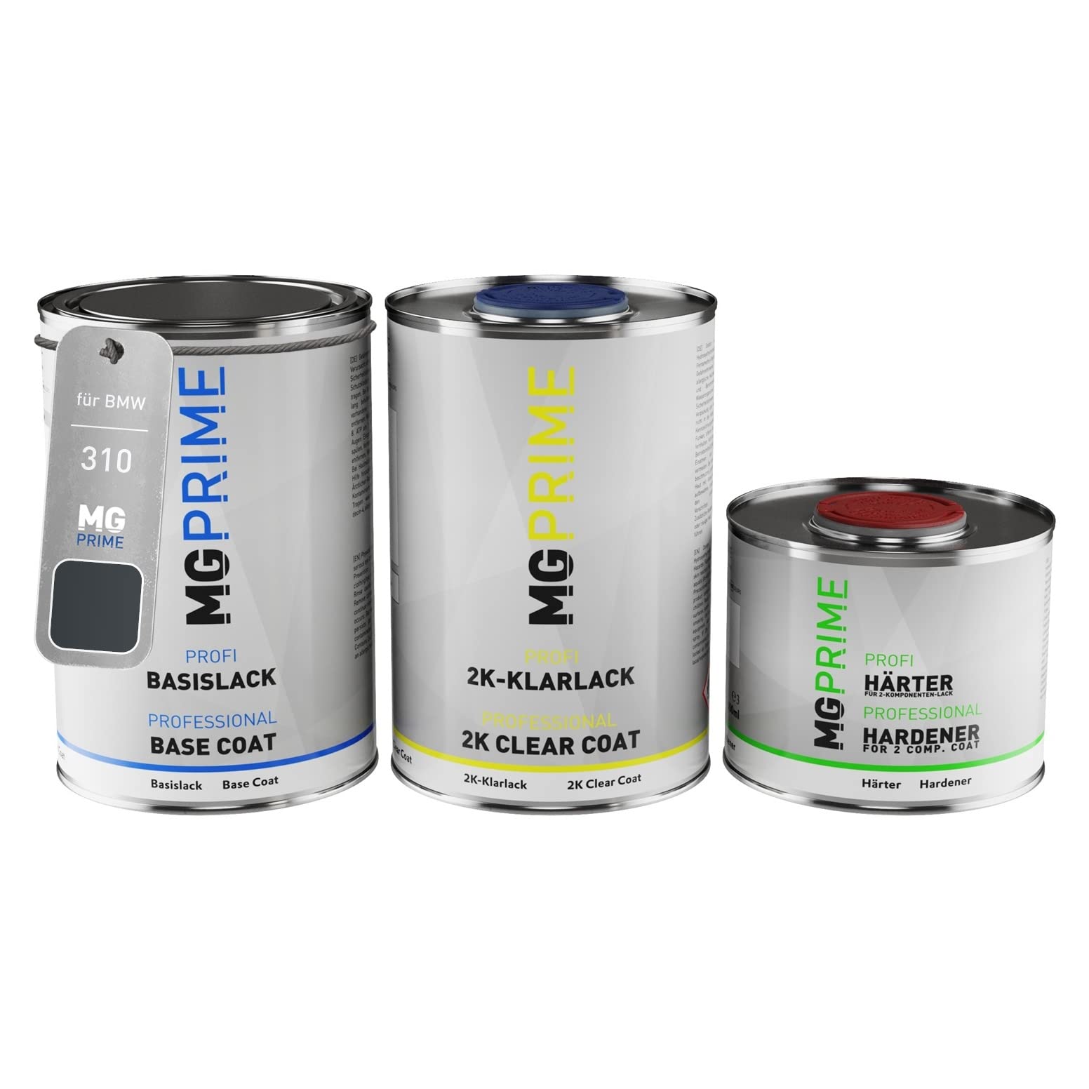 MG PRIME Peinture voiture kit de pot pour BMW 310 Fjordgrau Metallic/Fjord Grey Metallic couche de base vernis 2C durcisseur prêt à pulvériser 2,5l