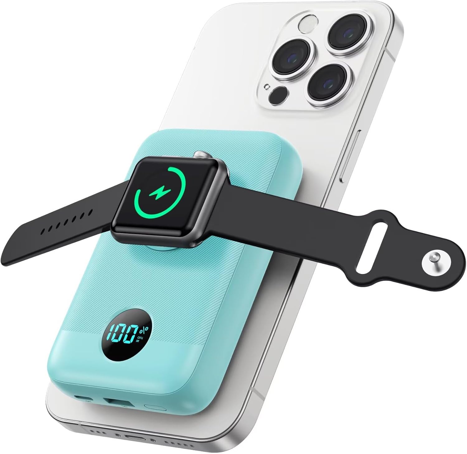 Magnetic Portable Charger for iPhone, 10800mAh 4-in-1 Wireless Power Bank with iWatch Charger, 25W PD Fast Charging Battery Pack for Magsafe, iPhone 16/15/14/13/12 Series, Apple Watch (Green)