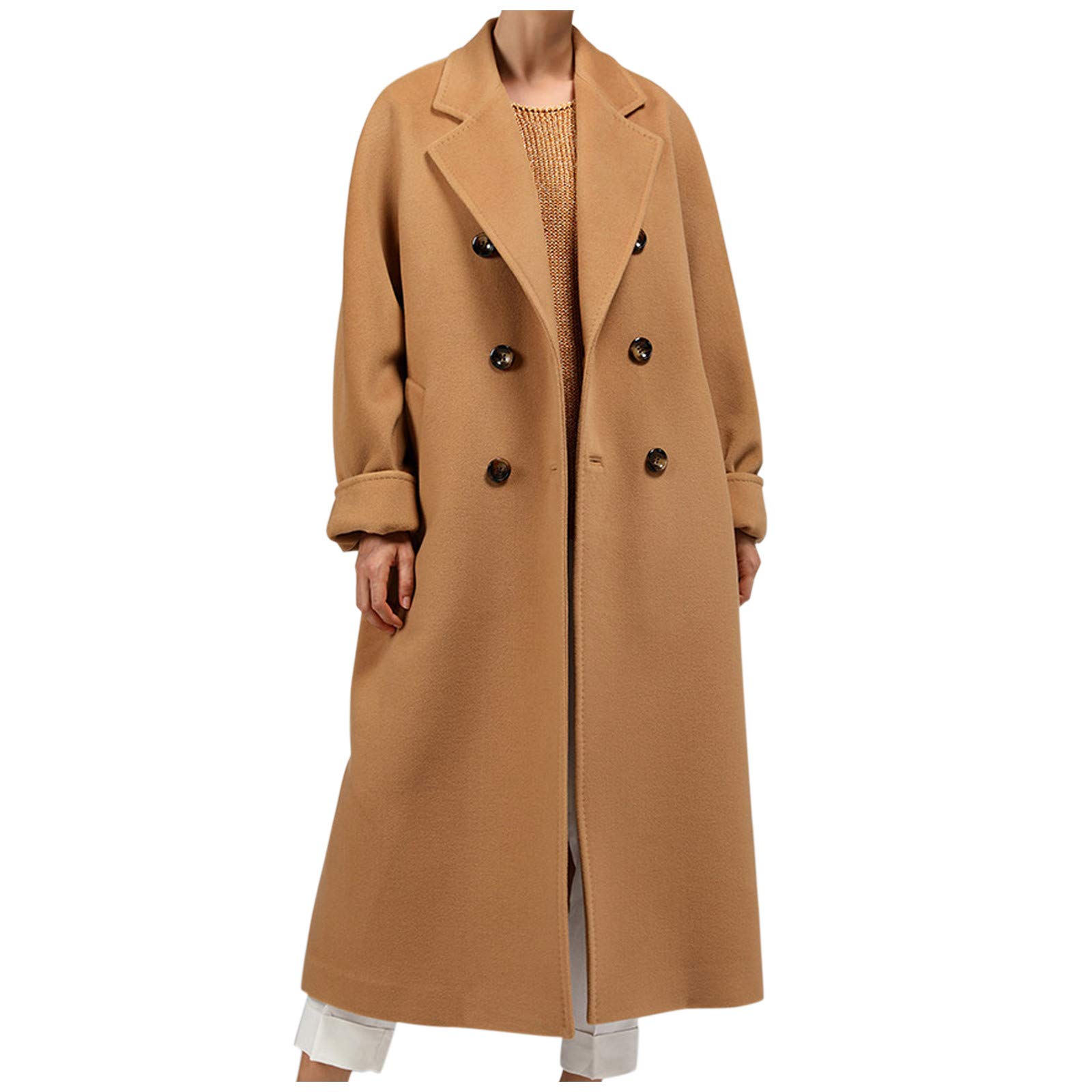 Lapel Slim Fit długi płaszcz damski płaszcz trencz odzież wierzchnia wiatrówka płaszcz damski płaszcz zimowy, Khaki, M