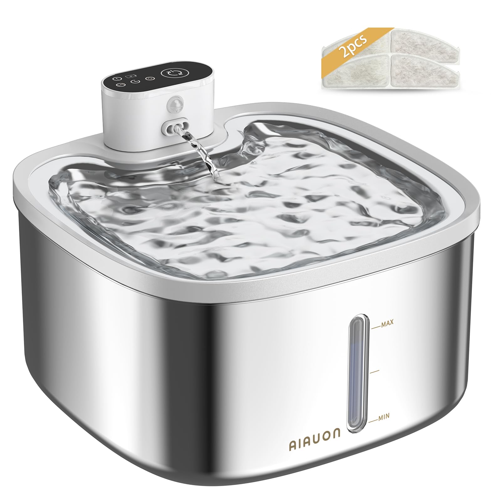 Trinkbrunnen Für Katze Kabellos, 3.5L katzenbrunnen Edelstahl, Drahtlos & Ultra-leise mit Sensor- und Zeitmodus, Batteriebetrieben für Katzen, leicht zu reinigen-W04 (Katzenbrunnen+2Filter)