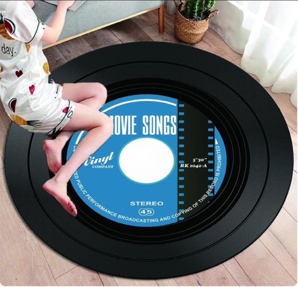 Tapis rond disque vinyle pour salon et décoration de coin lecture chaleureux