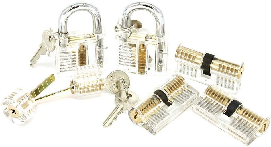 Practice Lock Set Transparent Visible Cutaway Crystal Lock Picking Training Set for Locksmith and Beginner Training Include 7 PCS Training Locks V7030-1