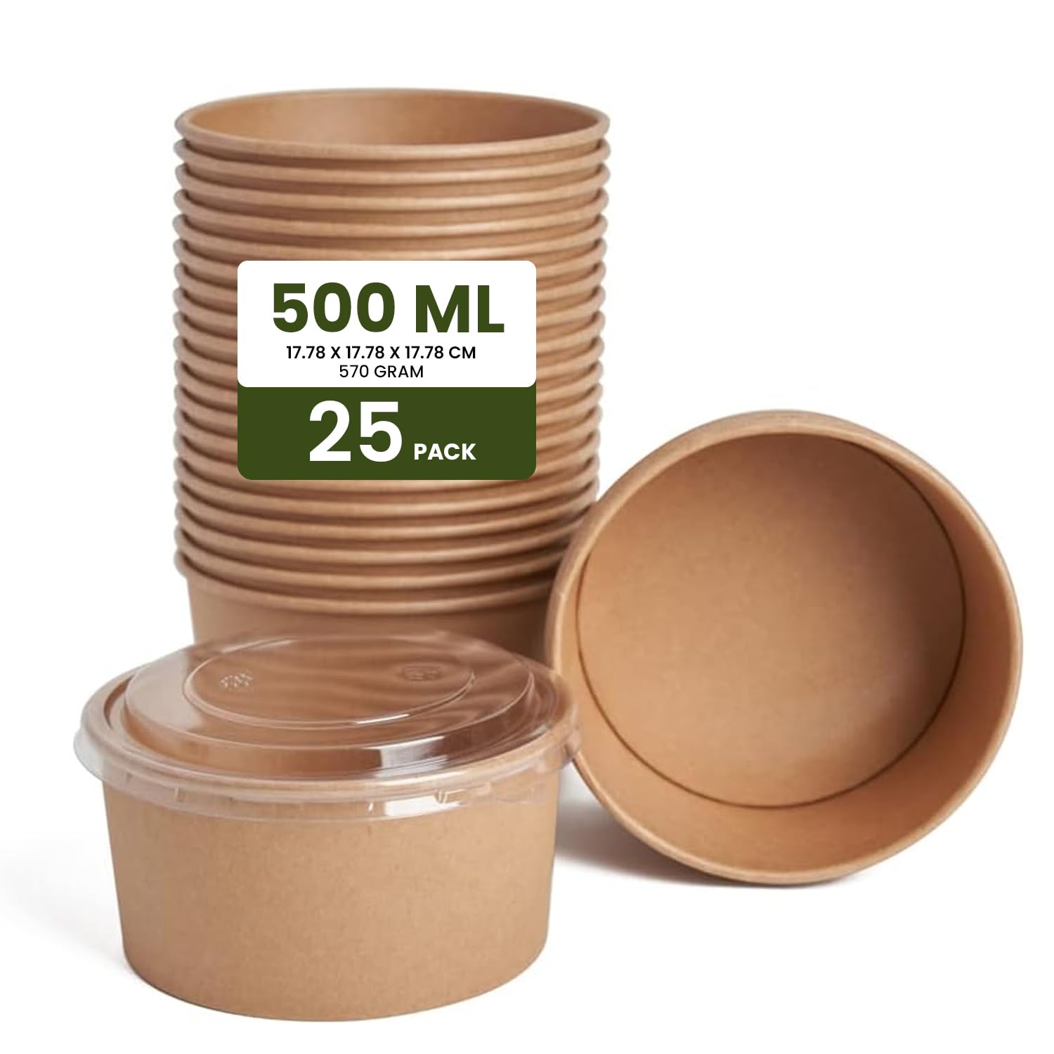ecoway Compostable Heavy Duty Made Of Paper - [17 Ounce - 500 Ml, Pack Of 25] Disposable Bowls Eco-Friendly Biodegradable Perfect For Salad, Soup, Dessert, Hot or Cold Use, Brown