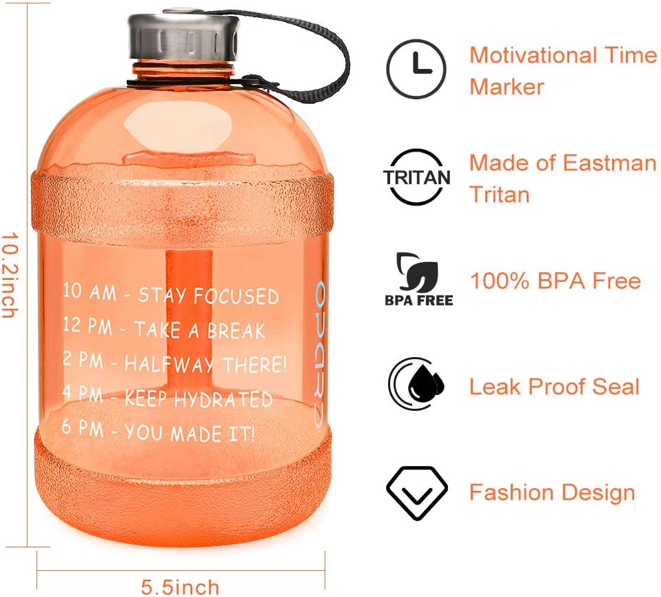Opard Half Gallon/64 oz Motivational Water Bottle with Time Marker to Drink, BPA Free 1/2 Gallon Reusable Tritan Water jug for Sports Workouts Gym and Outdoor Activity