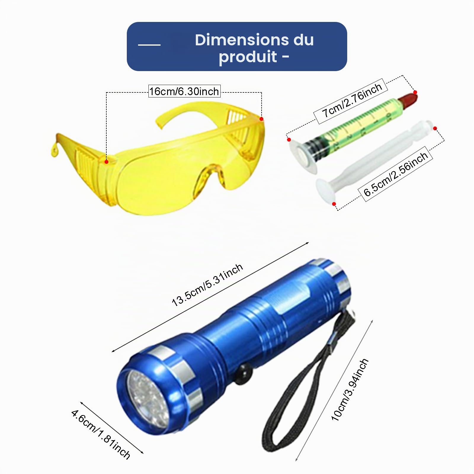 Kit de détecteur de fuite CA automobile, outil de détection de fuite de climatiseur automatique, lunettes de protection fluorescentes, kit de détection de fuite de teinture d'huile UV (L)