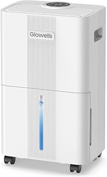 1500 Sq.Ft Dehumidifier for Basement with Drain Hose, Glowells Dehumidifiers for Home, Bathroom, Bedroom Large Room, RV, Three Modes, Quiet with Smart Compressor, Dry Clothes, 24H Timer 20 Pints