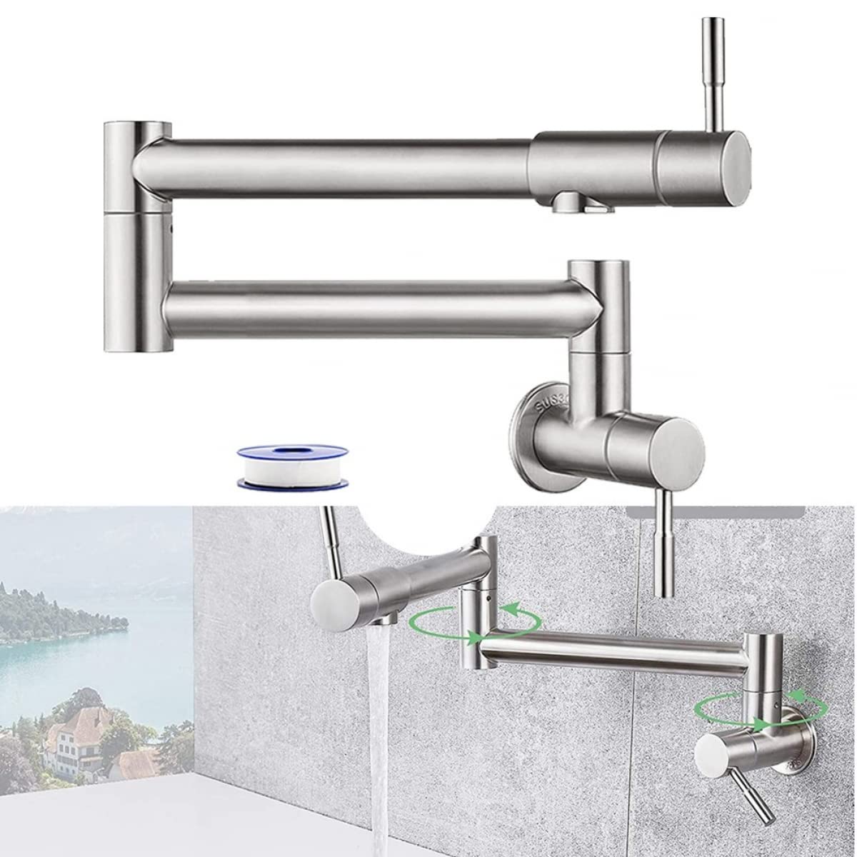 Ottone A Parete Rubinetto Della Cucina Riempitore Pentola Bacino Stretch Rubinetto