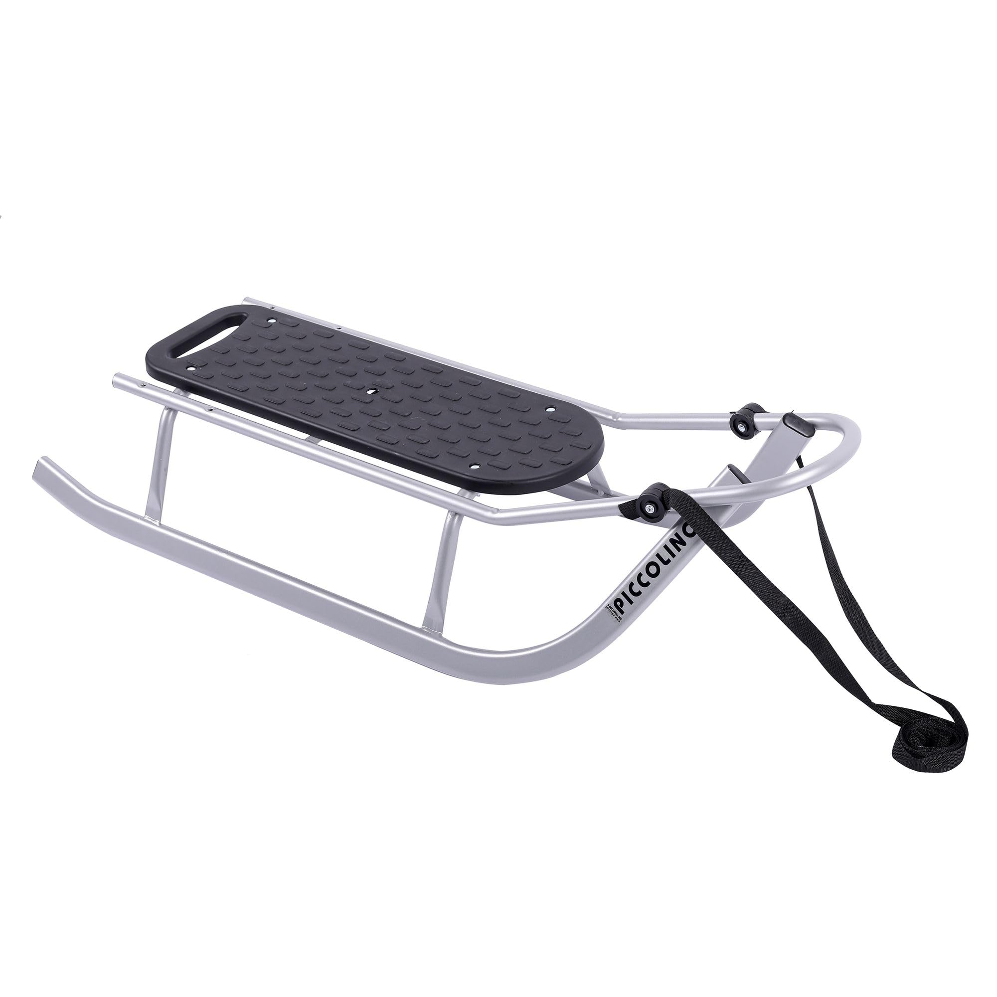 Clamaro Piccolino Rodel Schlitten aus Leichtmetall Silber - Rennrodel bis zu max. 80 kg belastbar - Sitzfläche aus Stabiler Kunststoff Platte