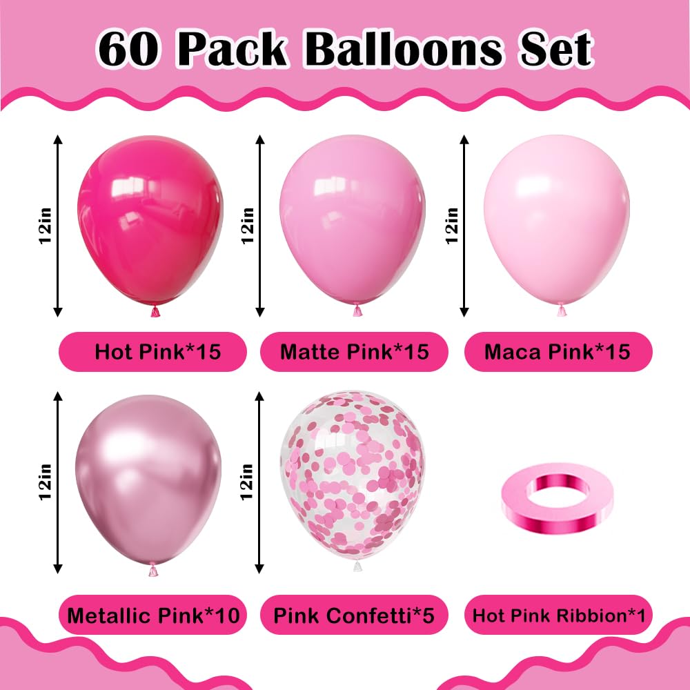 Pinke Luftballons, 60 Stück, 30,5 cm, Hot Pink, Metallic, Partyballons für Mädchen, Frauen, Babyparty, Prinzessin, Valentinstag, Hochzeit, Geburtstag, Party-Dekoration