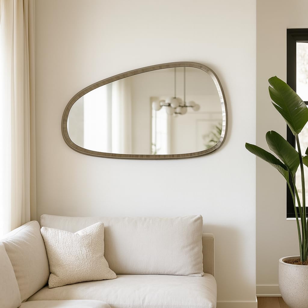 Decorative Wall Mirror with Organic Irregular Shape Metal Glass Wood Frame Modern Casual Style Home Office Bedroom Décor - 17" Gold