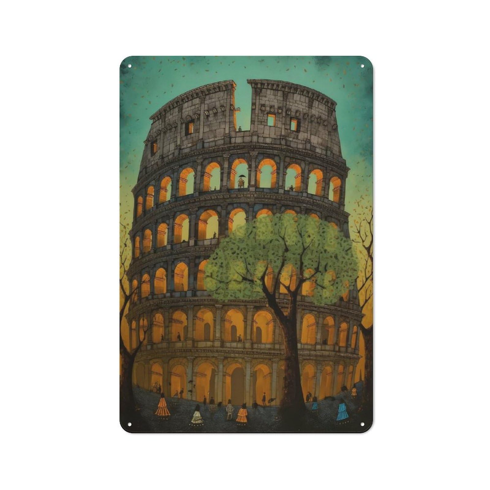 Junmoney Colosseum Rome Abstract 1 Retro Metal Plaque 30X20cm For Dining Room Or Kitchen, For Kitchen, Dining Room And Home Bar Wall Decor