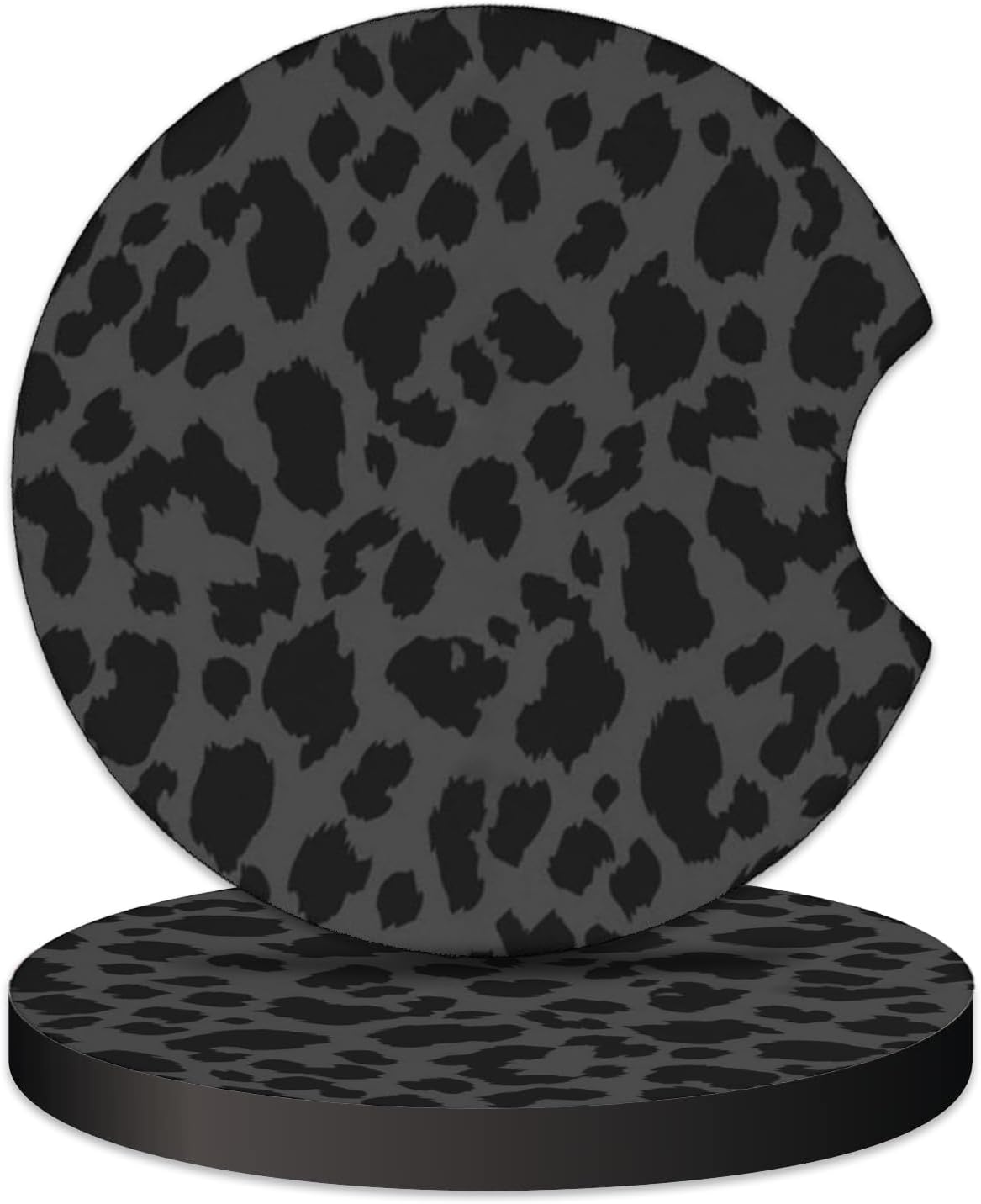 2 Pcs Car Cup Coasters, Black Leopard Print Universal Non-Slip Rubber Car Coasters for Cup Holders 2.75 inch, Car Interior Accessories for Women, AA589