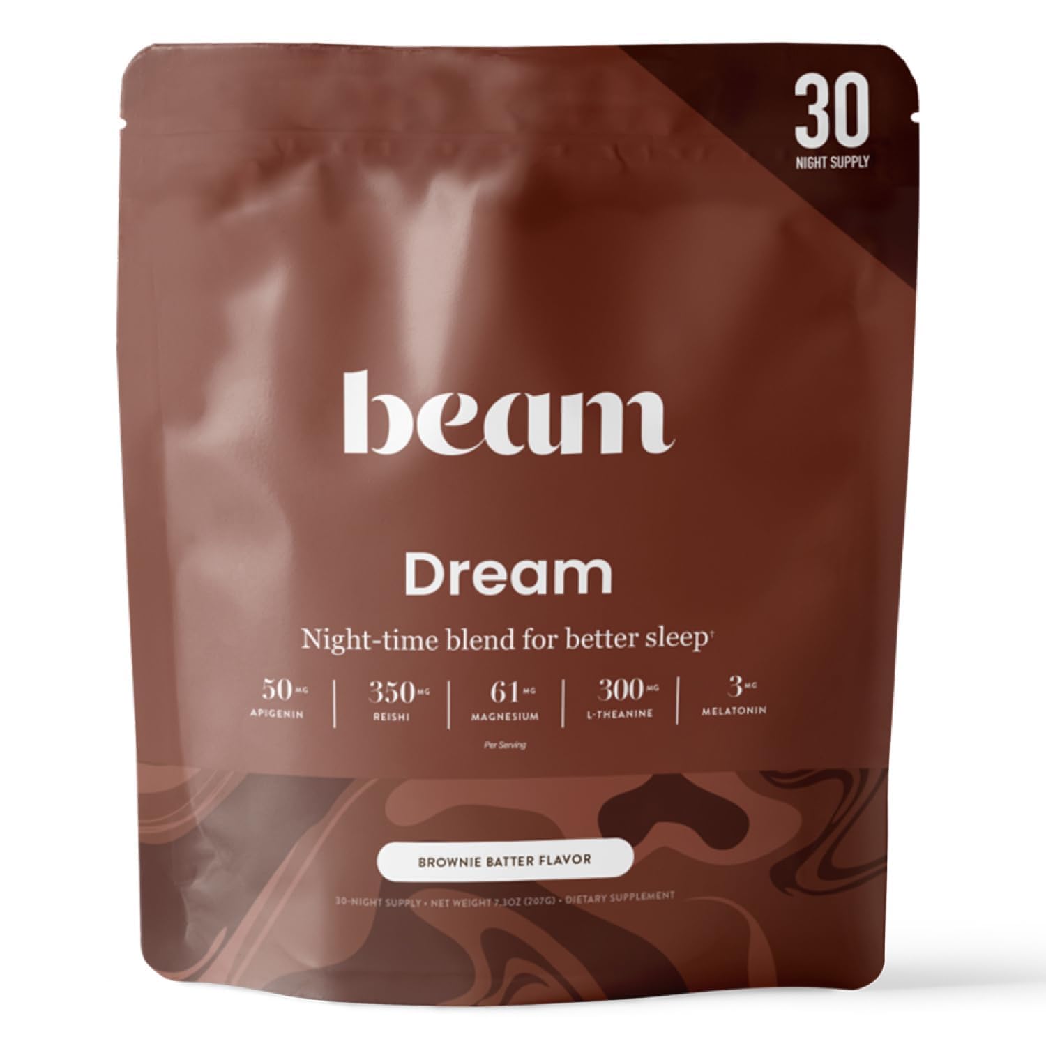 Dream Sleep Powder – Sleep Aid for Adults with Melatonin, Magnesium, L-Theanine, Reishi Mushroom & Apigenin Sleep Supplement, Sleepy Cocoa Bedtime Drink Mix, Brownie Batter Flavor, 30 Servings