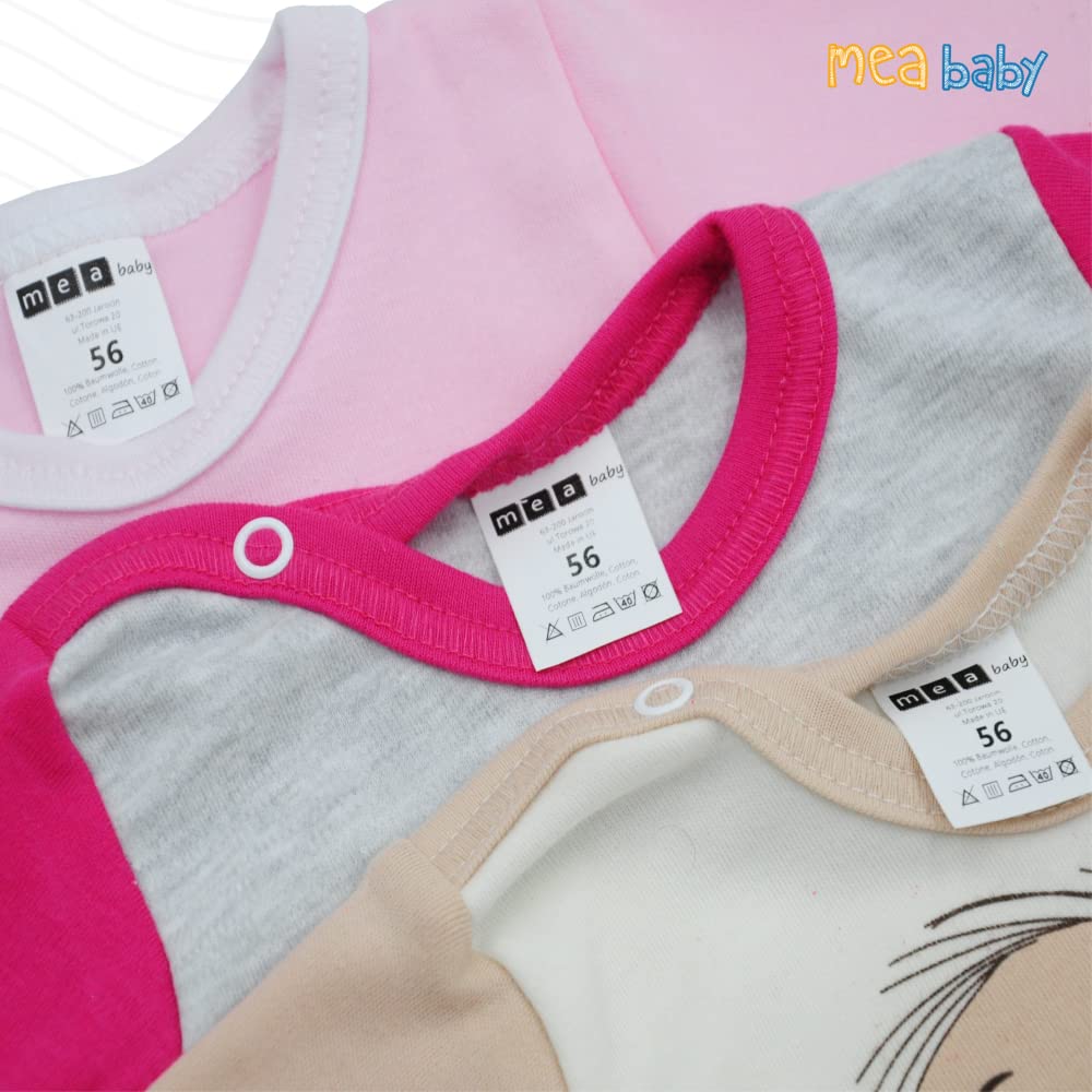 MEA BABY Body per neonati a manica lunga con stampa | 100% cotone | Body per bambine e bambini | Vari colori e stampe divertenti | Multipack da 5 pezzi