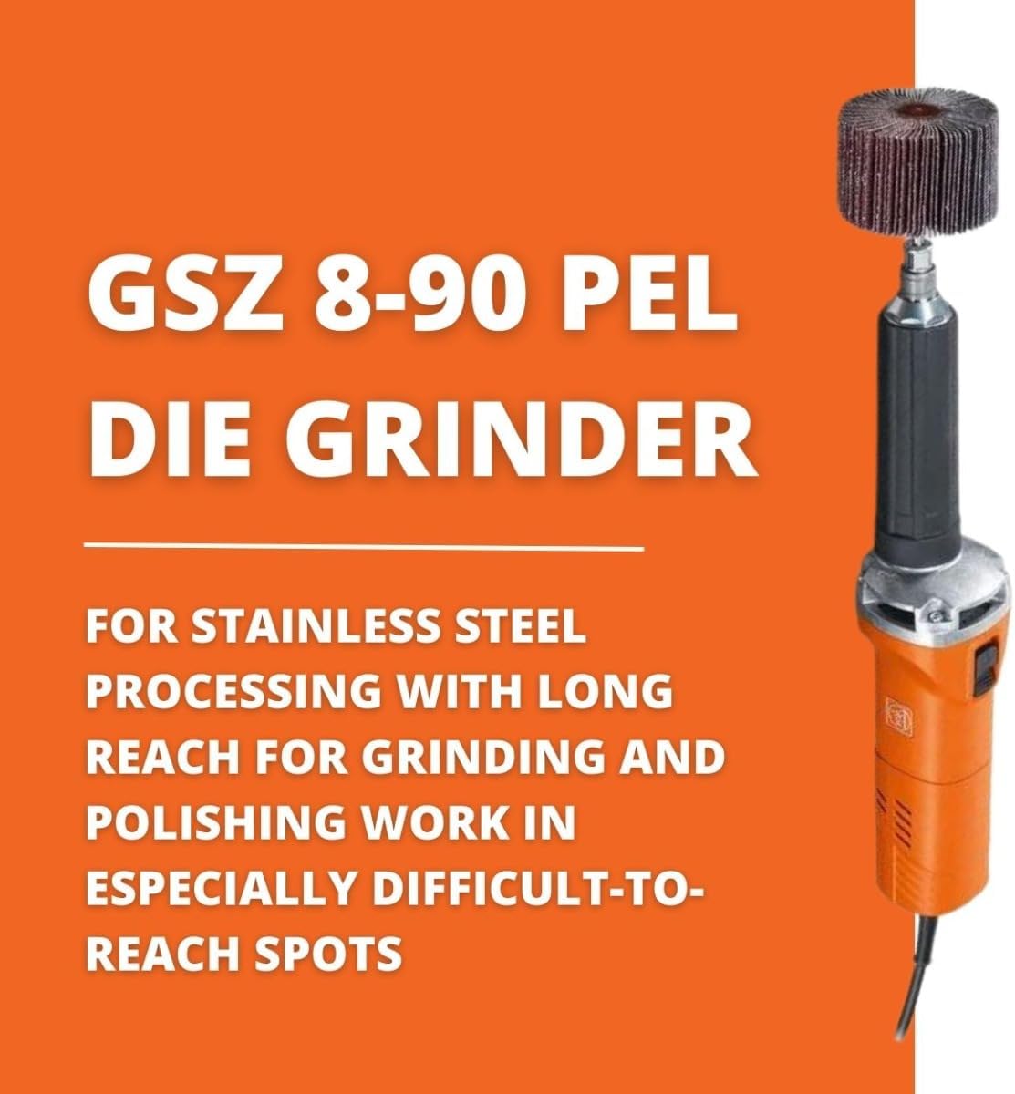 Fein 710W Long-Neck Die Grinder with Variable Speed, Innovative Collets, Advanced Safety Features and Dust Protection for Efficient Grinding - GSZ 8-90 PEL - 72232060090