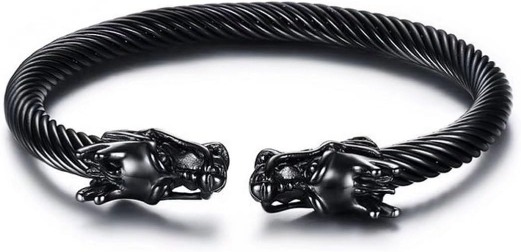 DIB Stainless Steel Opposite Dragon-Themed Twisted Wire Viking Cuff Bangle Bracelet Men,5 Color
