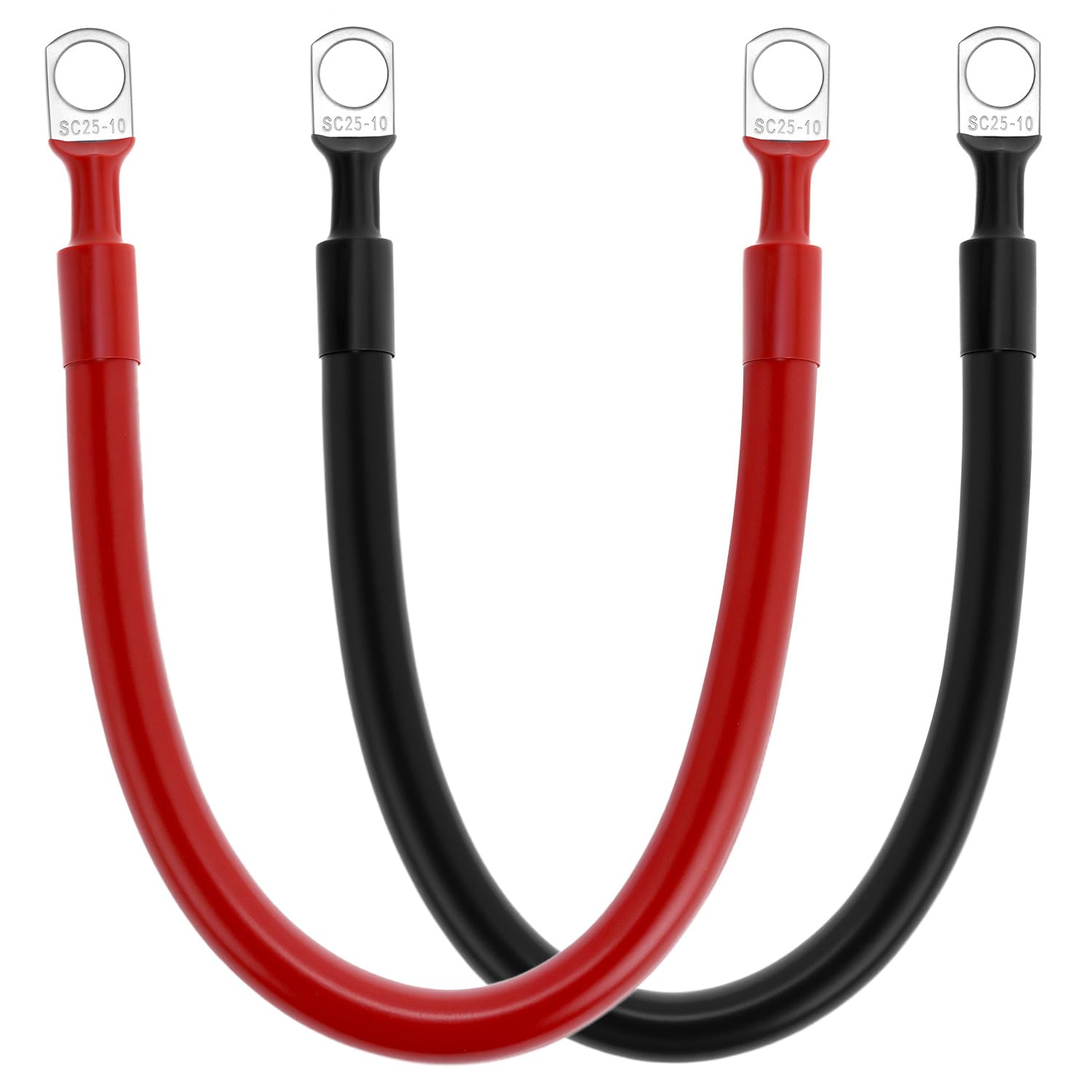 QWORK® 2PCS Car Battery Cables 25mm² 3AWG - 30 cm 12V Red & Black Inverter Cables Copper Wires with M10 Ring Terminals for Automotive Motorcycle Truck RV Boat