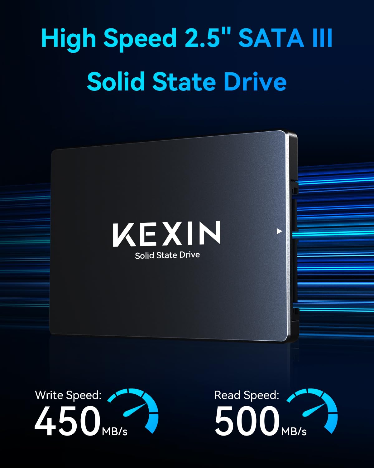 KEXIN 2,5" SATA III interne SSD 256 GB– Bis zu 500 MB/s Lese- und 450 MB/s Schreibgeschwindigkeit, High-Speed-SSD für Laptop und Desktop-PC - 3