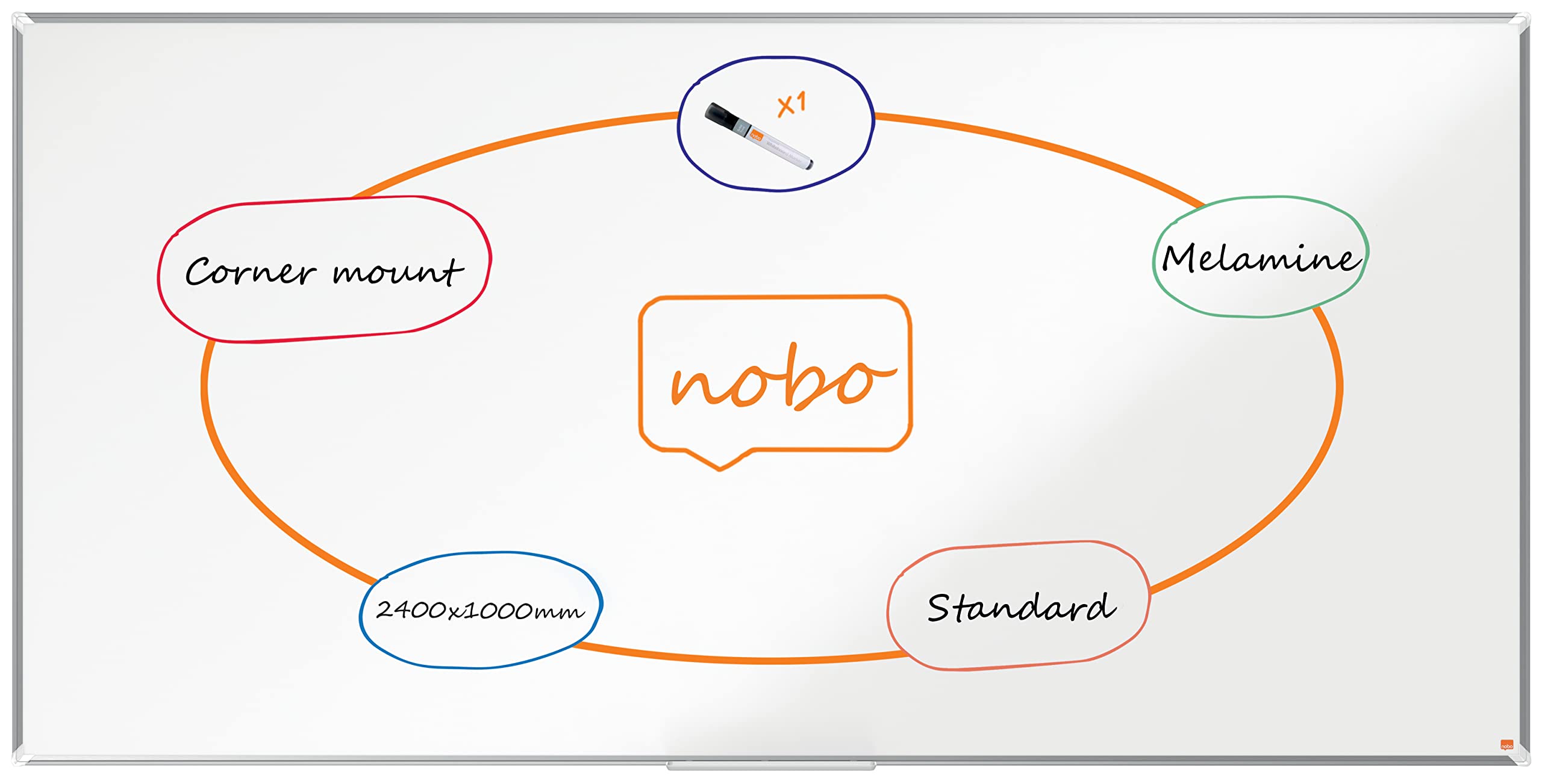 Nobo Light Premium Plus Melamine Whiteboard 2400X1000mm