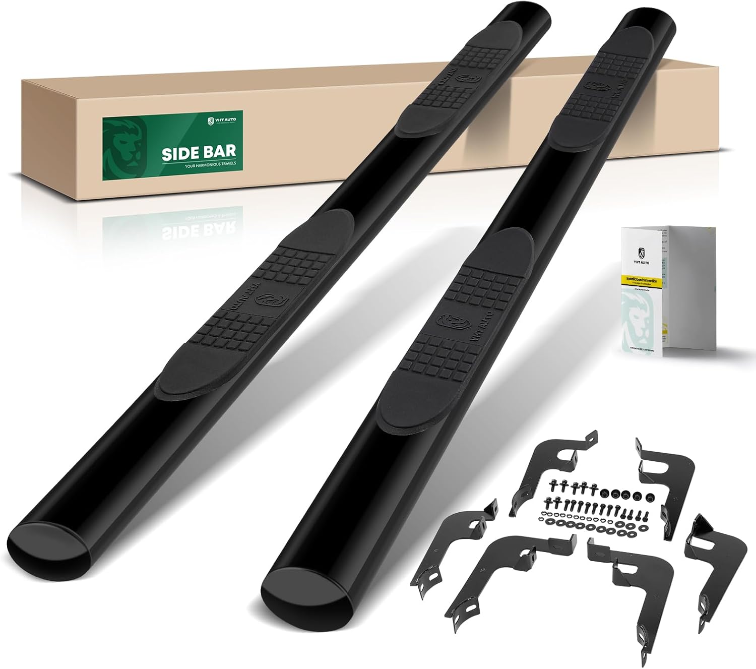 YHTAUTO 4 Inch Running Boards Side Steps Compatible with Honda Ridgeline 2017-2024, Crew Cab, Oval Straight Carbon Steel Black Powder, Truck Cab Side Step Rails Off-Road Exterior Accessories, Set of 2 Semi-gloss black 3 inches