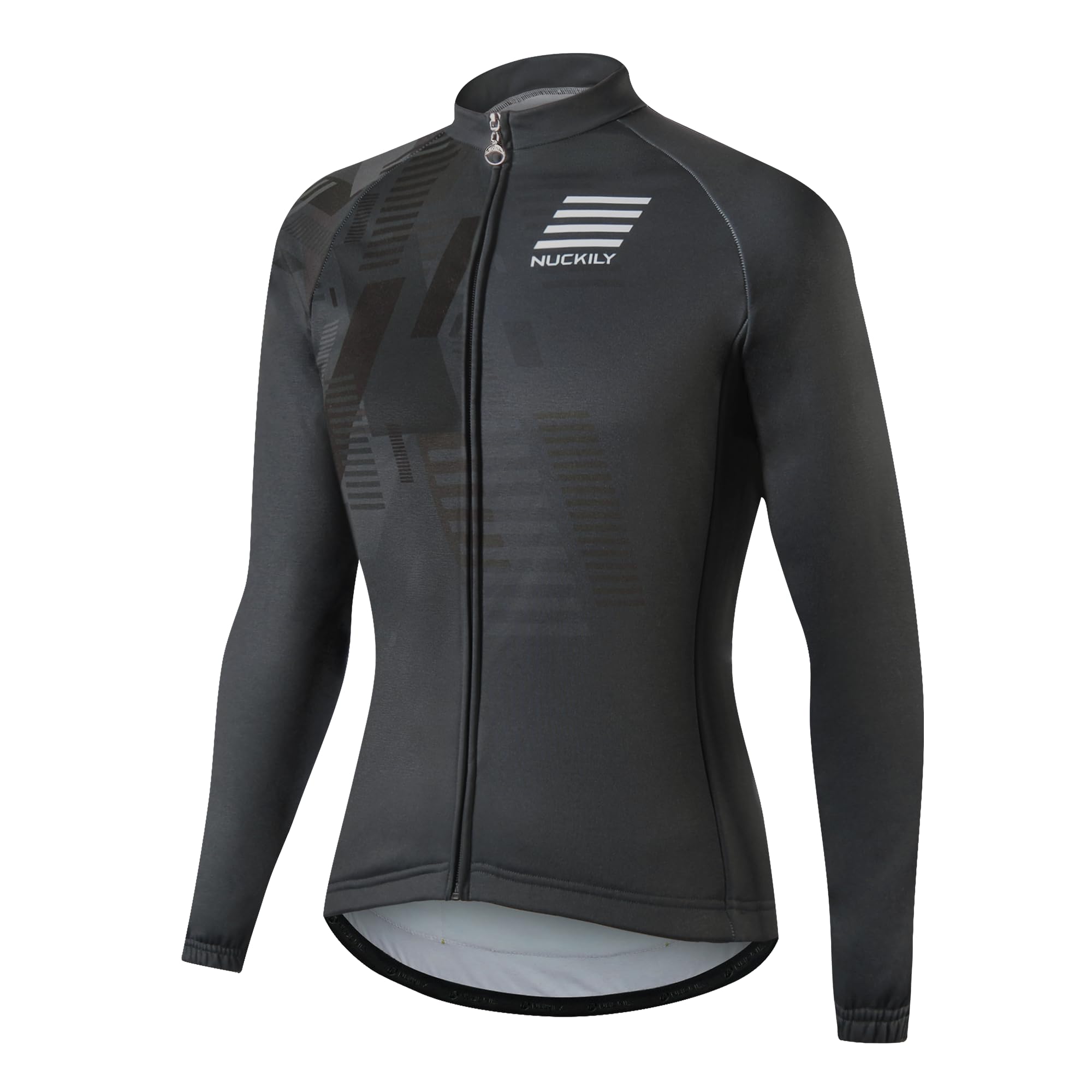 NUCKILY Thermo-Radtrikot für Herren, langärmelig, mit Fleece gefüttert, Fahrradjacke mit Taschen für den Winter und kaltes Wetter, Fahrradbekleidung, MI0042, Dunkelgrau, Größe XL