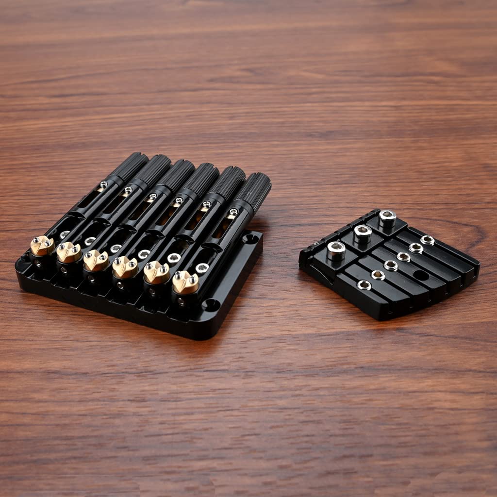 Alnicov Puente de guitarra sin cabeza de 6 cuerdas, con placa de tuerca, llave pequeña para accesorios de guitarra sin cabeza, color negro
