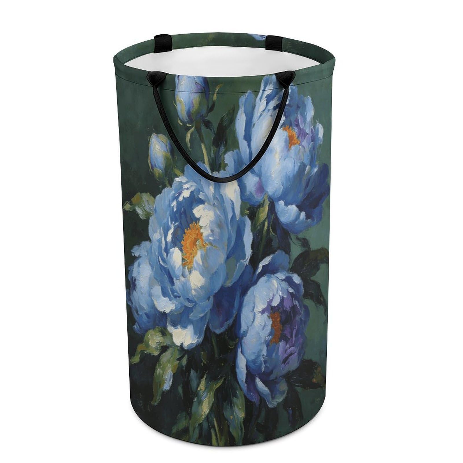 Light Blue Peony Laundry Hamper Waterproof Polyester Laundry Baskets Collapsible Dirty Clothes Storage Basket Clothes Hampers with Sturdy Handles for Travel Bedroom