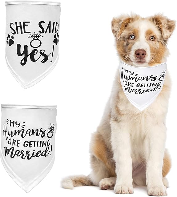HACRAHO Dog Wedding Bandana, 2 PCS My Humans Are Getting Married Bandana She Said Yes Dog Bandana Triangle Bibs Scarf for Wedding Photo Prop for Small Medium Large Dogs, White